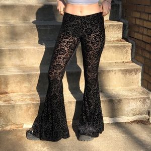 Brandy Melville velvet floral bell bottoms